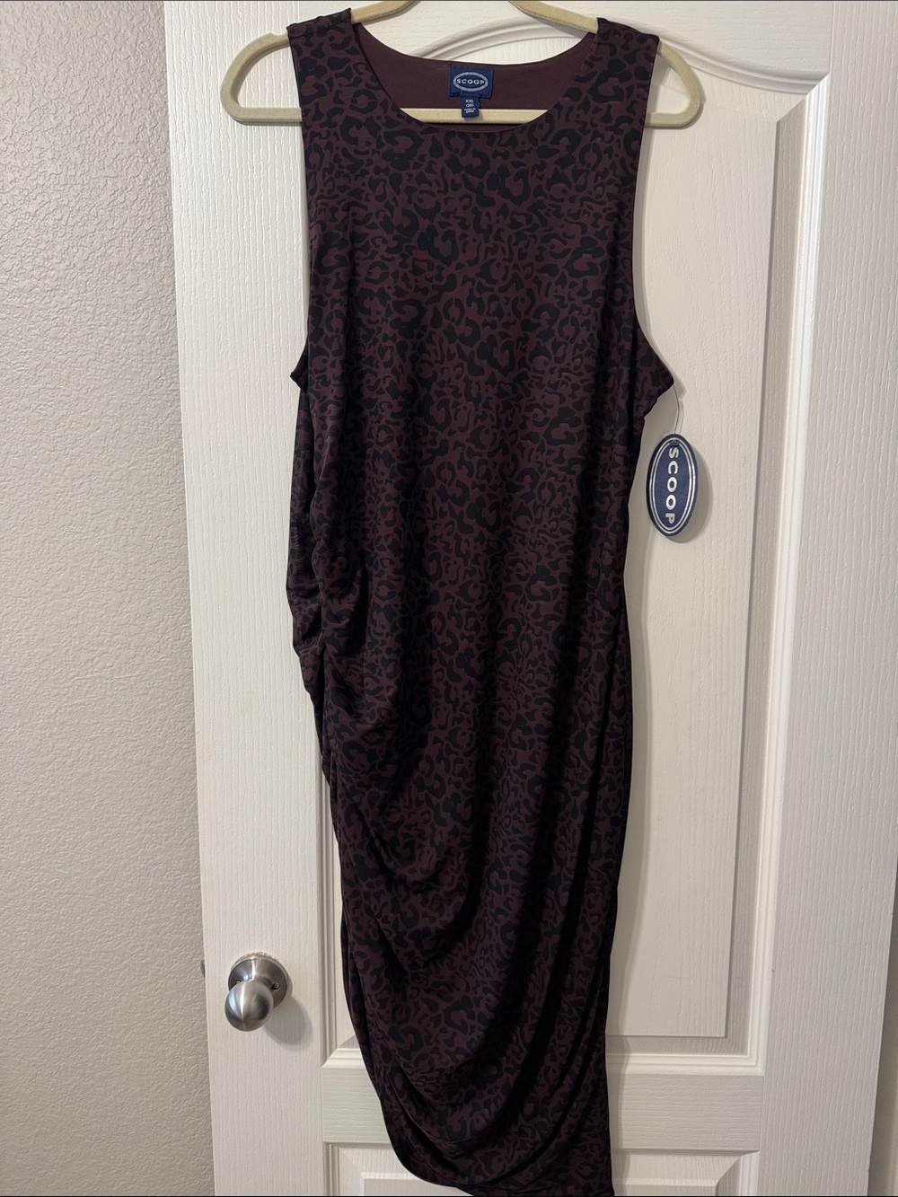 SCOOP XXL Sleeveless Dark PLUM Leopard Print Ruched Midi Dress NWT